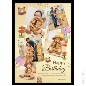 Baby Birthday Frame – Jungle Animals & Bear Design – "Wild One" Party Gift