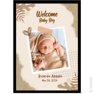 Welcome Baby Boy Photo Frame – Boho Kraft Paper Design