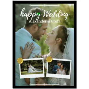 Romantic Scrapbook Style Couple Frame – Personalized Background Photo with Names – Wall Decor A4