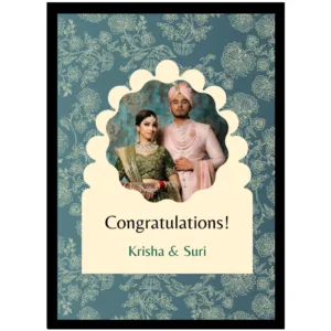 Traditional Indian Wedding Photo Frame – Teal Floral Pattern with Custom Names – Royal A4 Gift