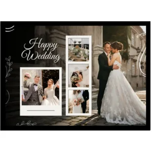 Elegant Black Script Collage – Happy Wedding A4 Frame
